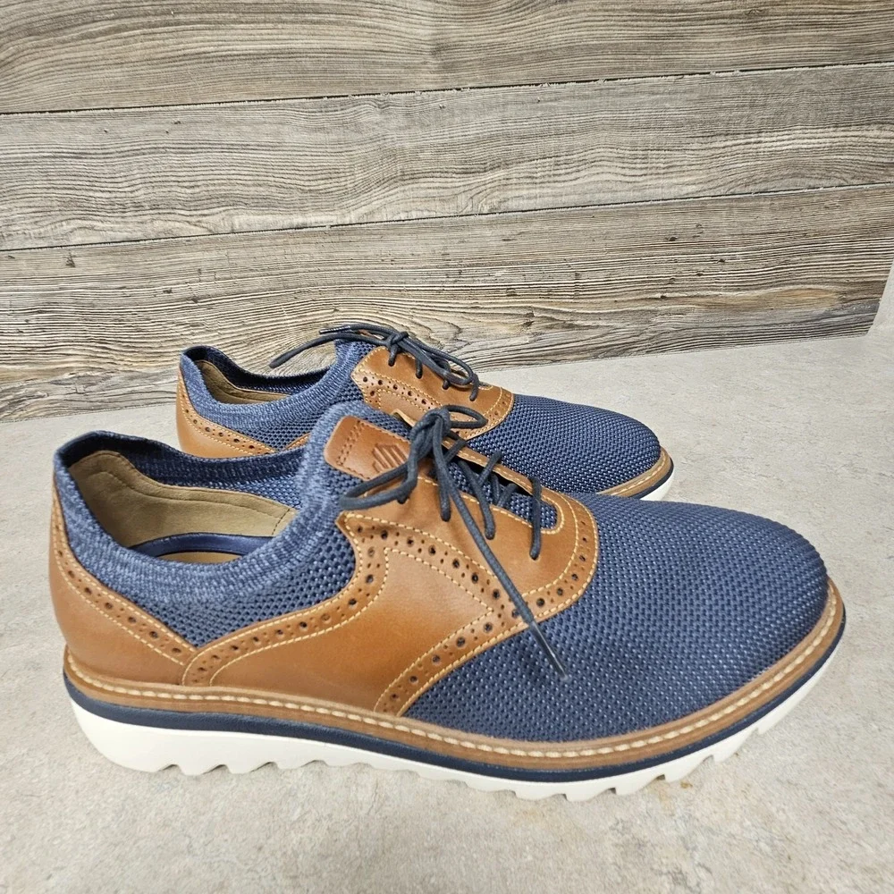 Johnston & Murphy Braydon Knit Saddle Shoe Navy Knit Tan Full Grain Mens 9.5 M